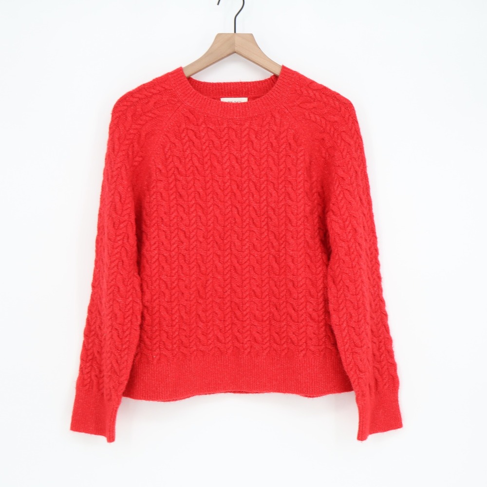 On 34th Sweater Womens M Cable Knit Red Crew Neck Long Sleeve Excellent